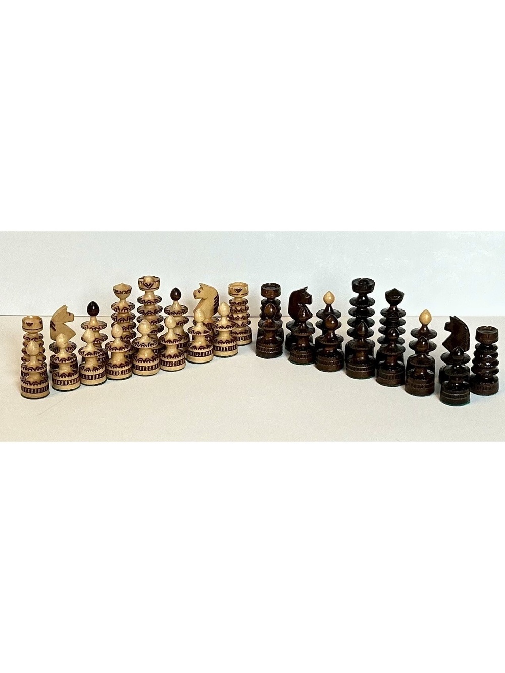 Wooden Chess Set 'Saint George' Style with Metal Inlay & Pyrography Incomplete